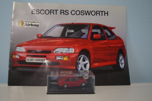 Microchamps ford escort  cosworth red 1:64th 510641106 and ford escort rs cosworth broucher in german