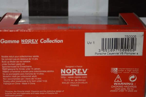 Norev porsche cayenne v6 pompier red fire car 1:43 diecast