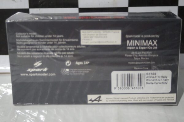 Spark alpine a110 rally monte carlo 2022 raphael astier 1:43 resin s6700