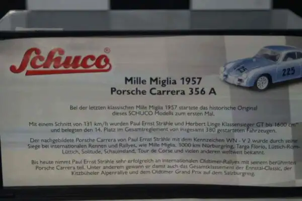 Schuco porsche carrera 356 a mille miglia klassensieger 1957 ref 02505 1/43