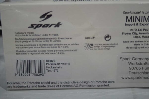 Spark porsche 917/10tc hockenheim test 1972 1:43 resin sg829 ltd 750