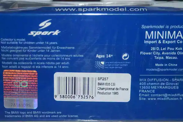 Spark bmw 635 csi champion of france 1985 1:43 resin sf257 ltd 500
