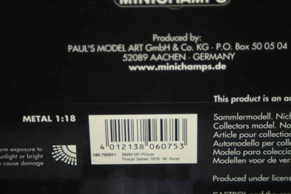 Minichamps bmw m1 procar 1979 1:18th 180 792971