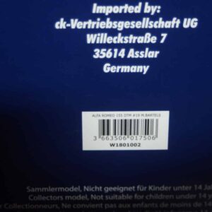 Werk83 alfa romeo 155 dtm #19 bartels jagermeister 1:18 diecast w1801002