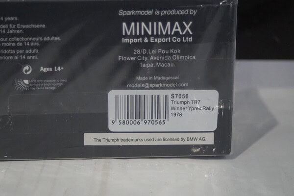 Spark triumph tr7 no2 winner ypres rally 1978 1:43 resin s7056