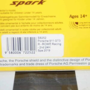 Spark porsche 911 gt3 2nd 24h spa 2019 1:43 resin sb252 ltd 500