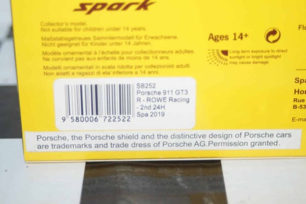 Spark porsche 911 gt3 2nd 24h spa 2019 1:43 resin sb252 ltd 500