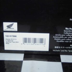 Minichamps honda rc211v summer test 2001 f.spencer 1:12th 122 017998