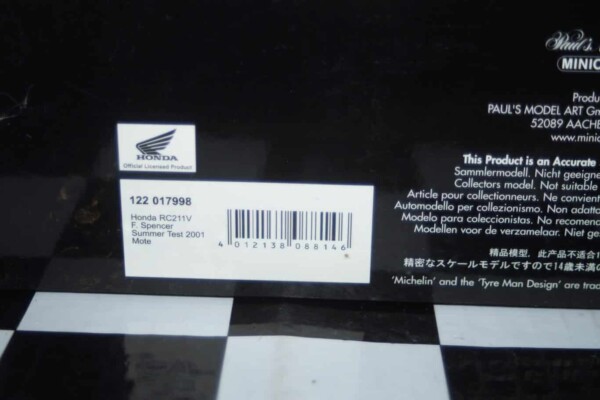 Minichamps honda rc211v summer test 2001 f.spencer 1:12th 122 017998