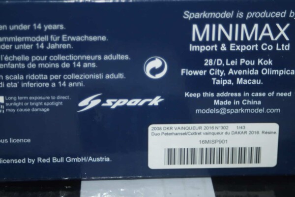 Spark peugeot 2008 dkr vainqueur 2016 1:43 resin 16misp901(dealer box)