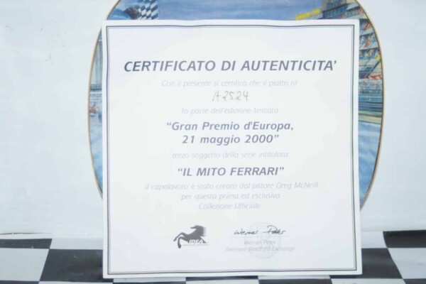 Bradford exchange gran premio d`europa 2000 ferrari plate & certificate
