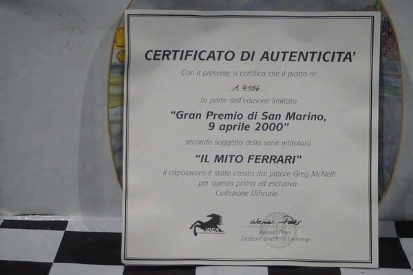 Bradford exchange gran premio di san marino 2000 ferrari plate & certificate