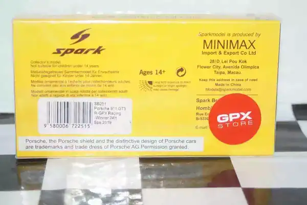 Spark porsche 911 gt3 r gpx racing 24h spa 2019 #20 x 2 ref sb251 & sb251ckar