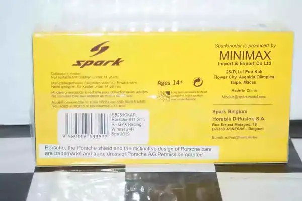 Spark porsche 911 gt3 r gpx racing 24h spa 2019 #20 x 2 ref sb251 & sb251ckar