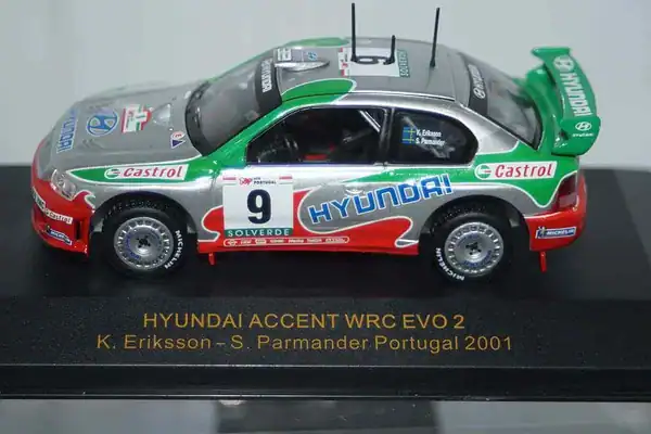 Ixo hyundai accent wrc evo 2 portugal 2001 #9 k.eriksson 1:43 ram023