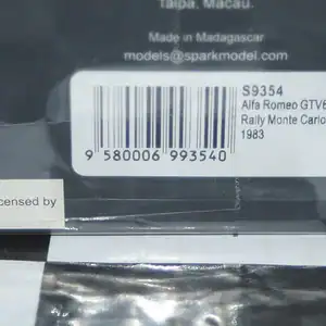Spark alfa romeo gtv6 #29 15th monte carlo rally 1983 1:43 resin s9354