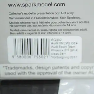 Spark audi r8 lms gt4 sp-x class 24hr nurburgring 2017 #18 1:43 ref sg302