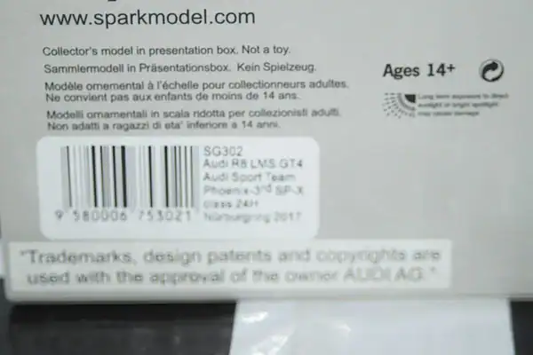 Spark audi r8 lms gt4 sp-x class 24hr nurburgring 2017 #18 1:43 ref sg302
