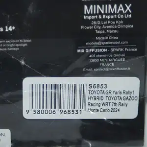Spark toyota yaris gr rally monte carlo 2024 t.katsuka #18 1:43 resin s6853