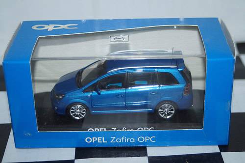 Minichamps (dealer box) opel zafira opc in blue, 1:43 diecast
