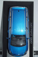 Minichamps (dealer box) opel zafira opc in blue, 1:43 diecast