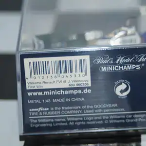 Minichamps williams renault fw18 j.villeneuve 1st win 400 960206 1:43