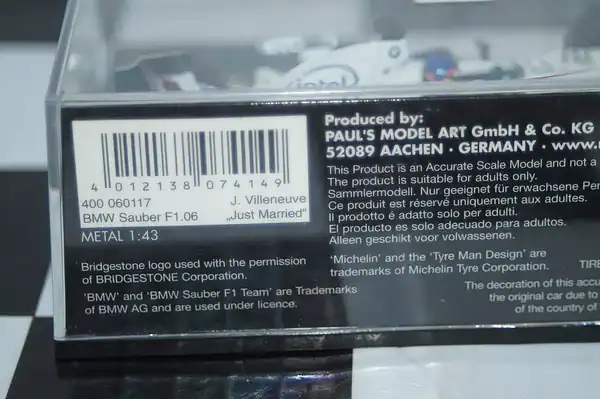 Minichamps bmw sauber f1.06 j. villeneuve 400 060117 diecast 1:43