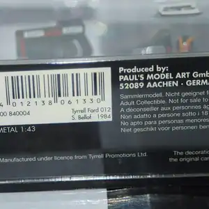Minichamps tyrrell ford 012 1984 bellof 400 840004 diecast 1:43