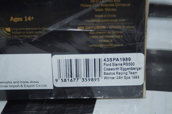 Spark ford sierra rs 500 cosworth 3rd 24h spa 1989 #2 1:43 sb241