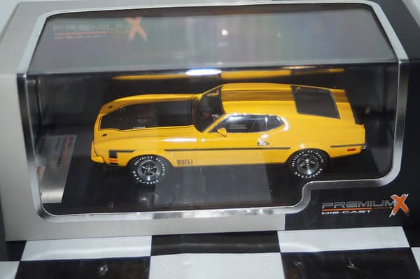 Premium x ford mustang mach 1 1971 yellow 1:43 diecast prd397j
