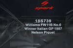 Spark williams fw11b winner italian gp #6 1987 n.piquet 18s739 1:18