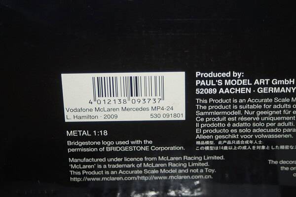 Minichamps mclaren mercedes mp4-24 l.hamilton f1 2009 530 091801 1:18