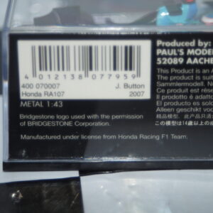 Minichamps honda racing f1 team ra107 2007 j. button #7 400 070007 1:43