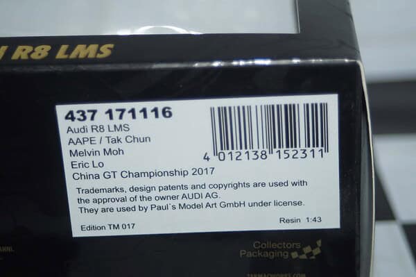 Minichamps audi r8 lms china gt championship 2017 1:43 437 171116