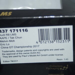 Minichamps audi r8 lms china gt championship 2017 1:43 437 171116