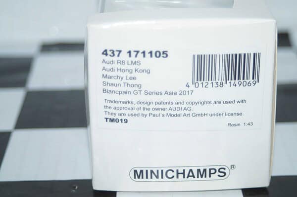 Minichamps audi r8 lms blancpain gt series asia 2017 1:43 437 171105