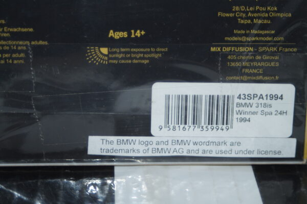 Spark bmw 3.0 csl winner 24h spa 1973 #10 1:43 resin 43spa1973