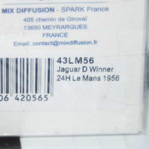 Spark jaguar d type winner 24h le mans 1956 1:43 ref 43lm56