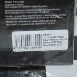 Spark toyota gr yaris rally 1 no33 monte carlo 2022 e.evans 1:43 resin s6691