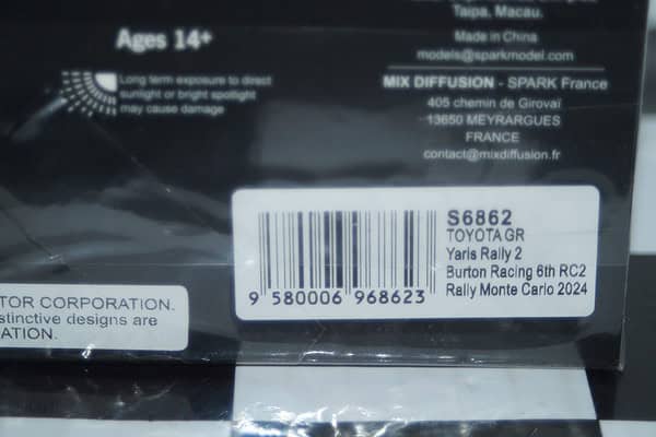 Spark toyota gr yaris 6th rc2 monte carlo 2024 s.lefebvre #27 1:43 resin s6862