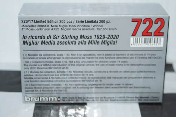 Brumm mercedes 300 slr moss-jenkinson mille miglia 1:43 s20/17