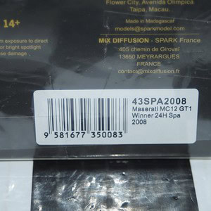 Spark maserati mc12 gt1 winner 24h spa 2008 #1 1:43 resin 43spa2008
