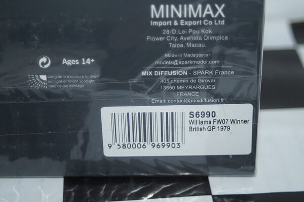 Spark williams fw07 winner british gp 1979 #28 1:43 resin s6990