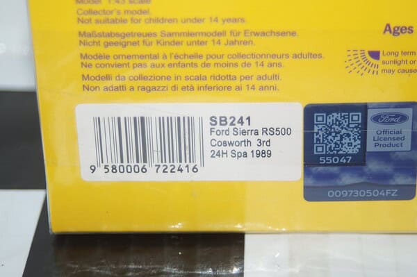 Spark ford sierra rs 500 cosworth 3rd 24h spa 1989 #2 1:43 sb241