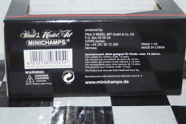 Minichamps mclaren f1 gtr jgtc 2000 1:43 diecast 533 204330 ltd