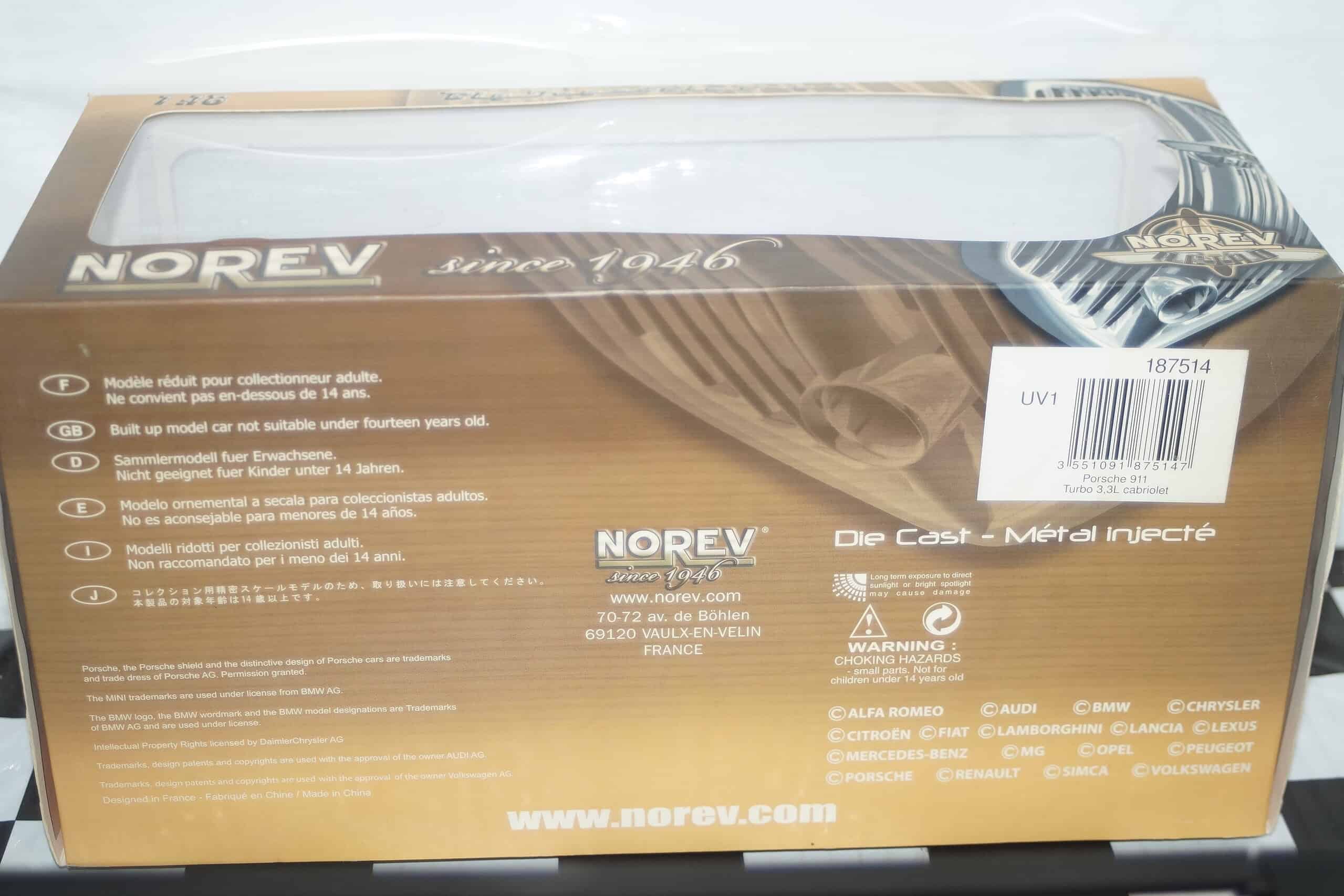 Norev porsche 911 turbo 3.3l cabriolet 1:18 scale 187514
