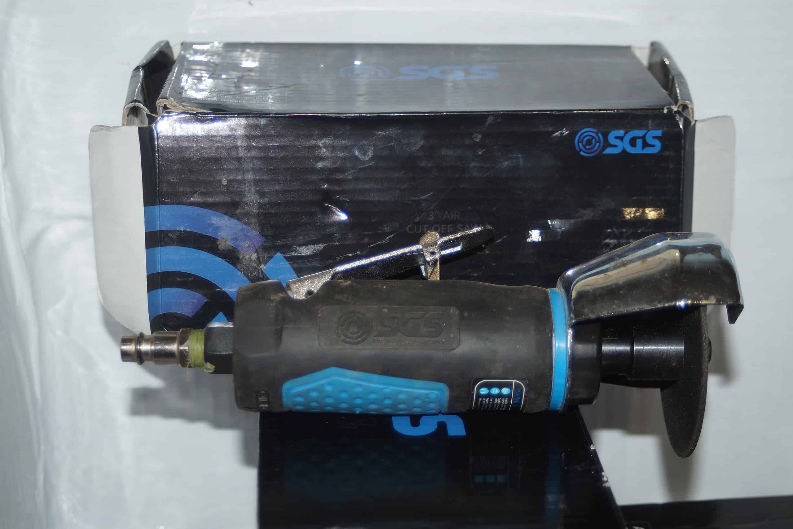 Sgs work shop, car repair tools, 3" cutter, sanding discs, 6" sander, air gauge.